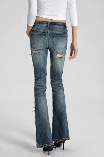 Spiked Snake Patch Flared Jeans