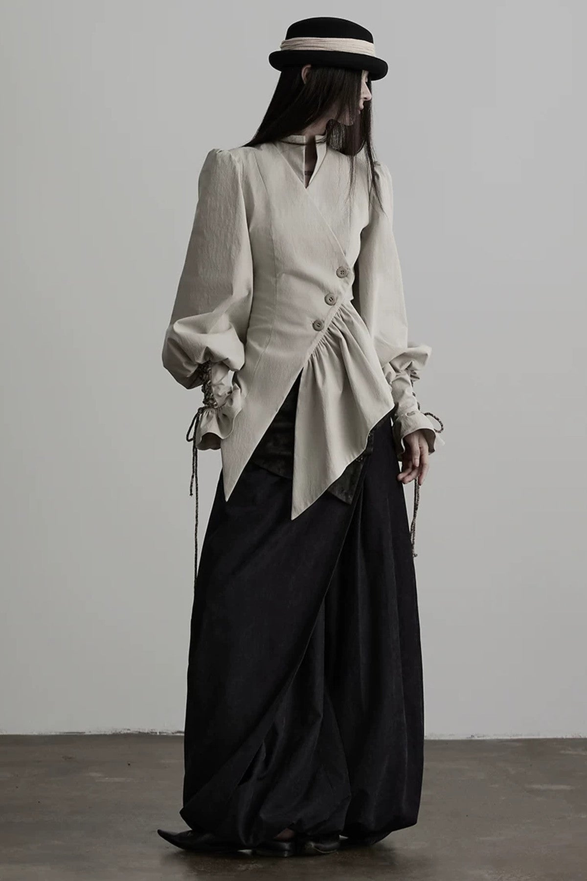 Asymmetrical Placket Deconstructed Pleated Shirt