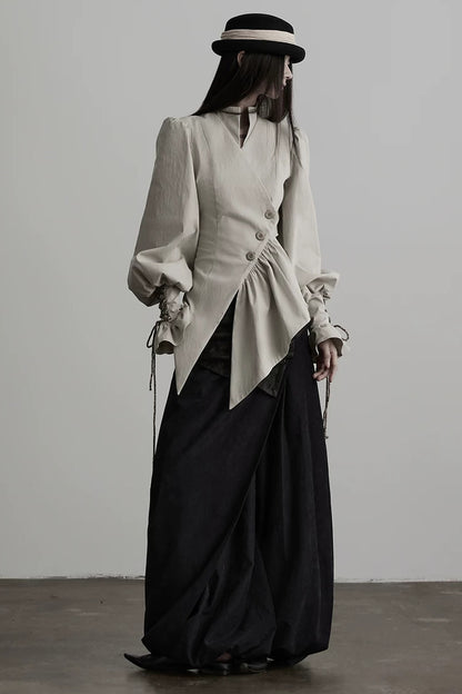 Asymmetrical Placket Deconstructed Pleated Shirt