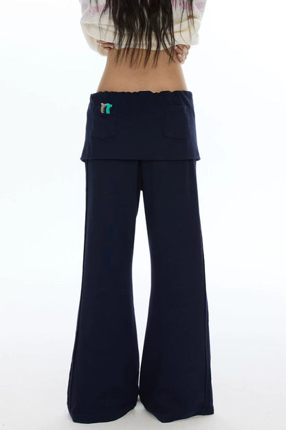 Rhinestone Layered-Look Flared Sweatpants