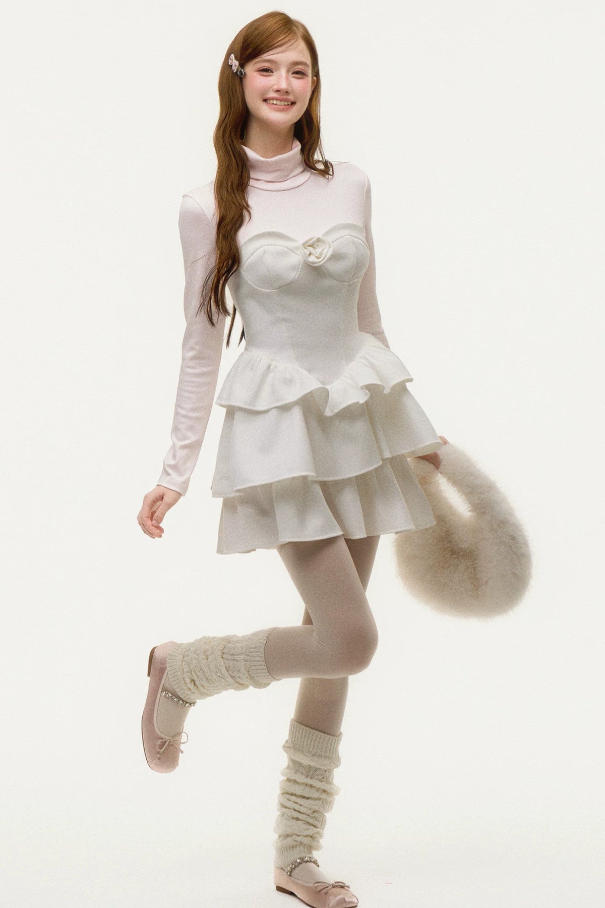 Layered-Look Ruffled Knit Dress