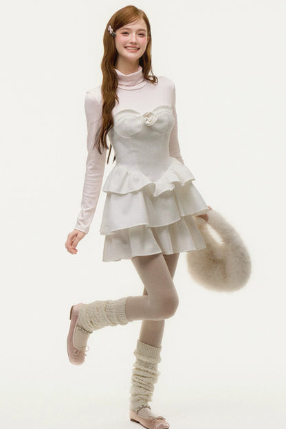 Layered-Look Ruffled Knit Dress