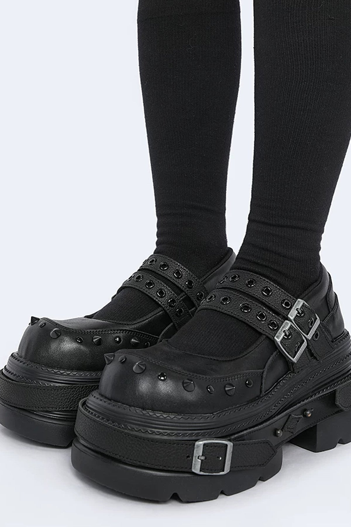 Studded Buckle Platform Mary Janes Shoes