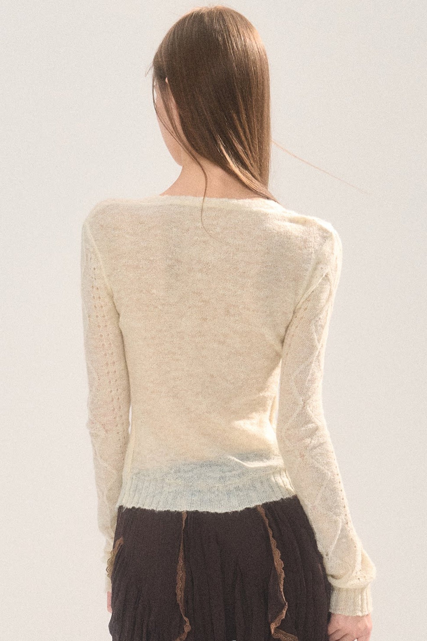 Rhinestone Hollow-Out Knit Cardigan Top