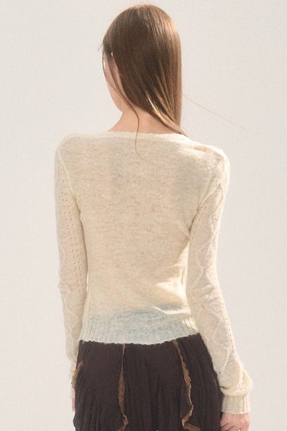 Rhinestone Hollow-Out Knit Cardigan Top