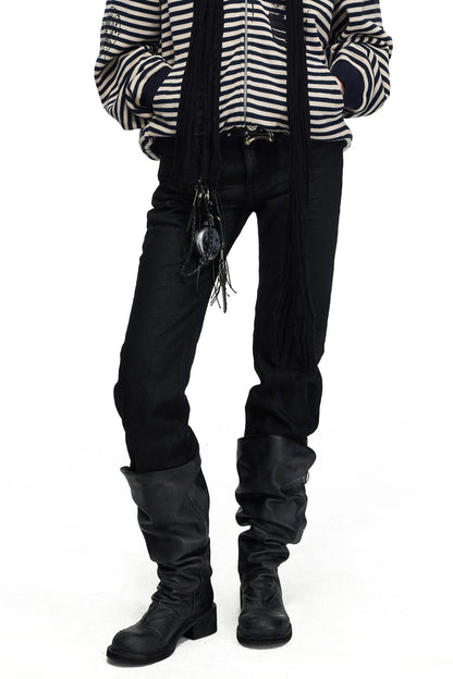 Matte Waxed Straight-Leg Jeans