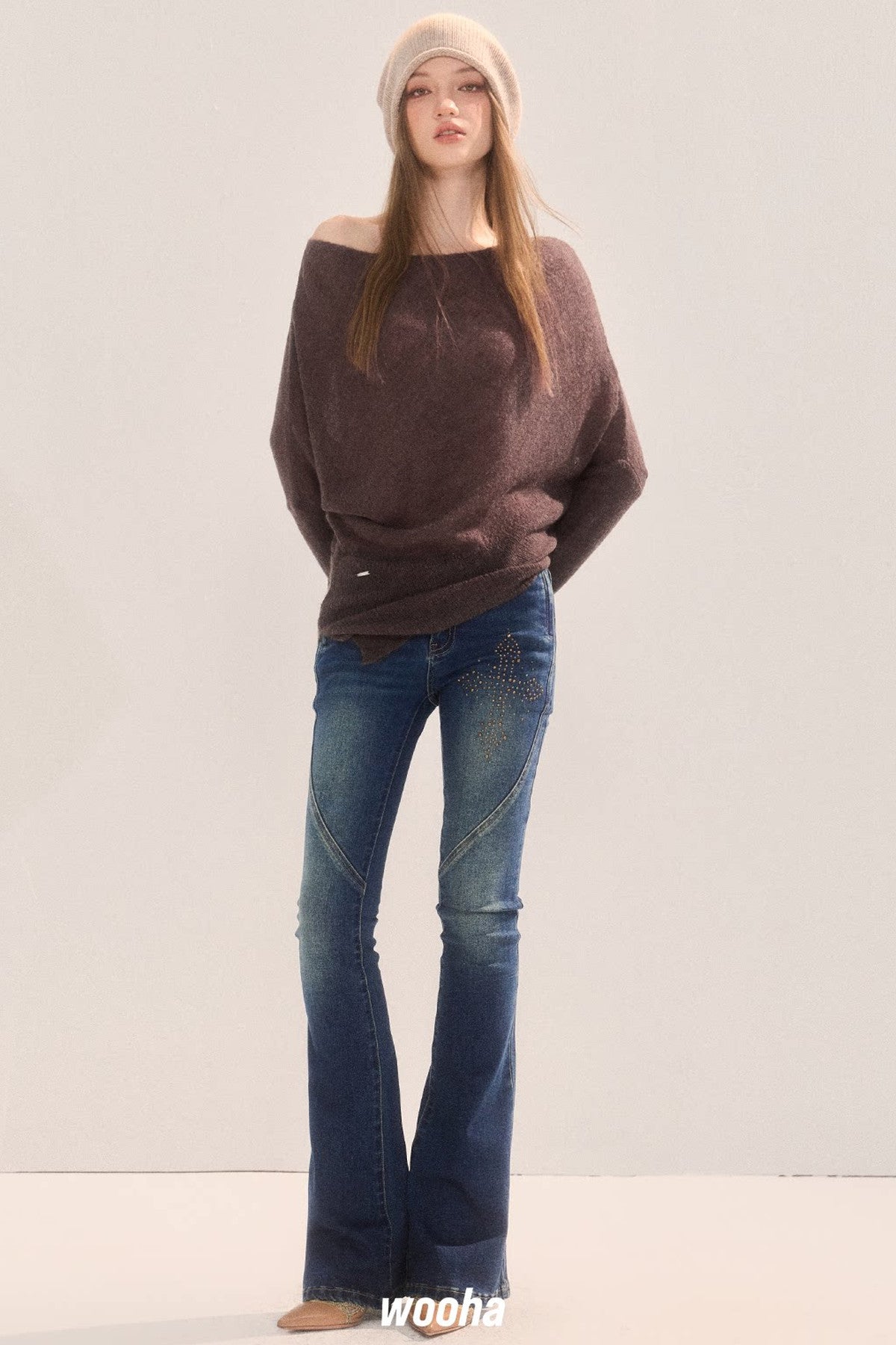Low-Waist Skinny Flared Denim Jeans
