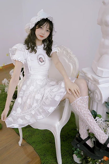 Doll Collar Butterfly Print Lace T-Shirt