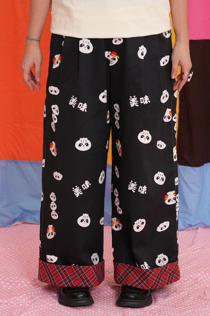 Panda Print Straight Wide-Leg Denim Pants