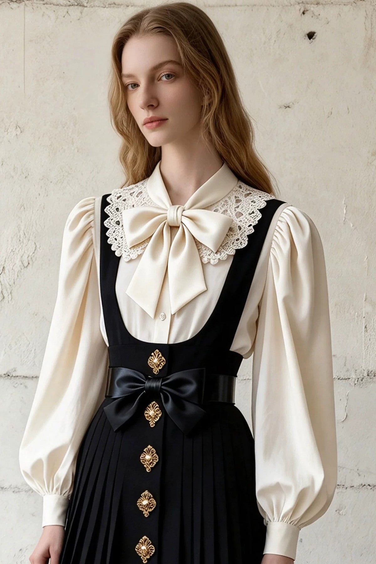 Butterfly Pleated Suspender Skirt Set