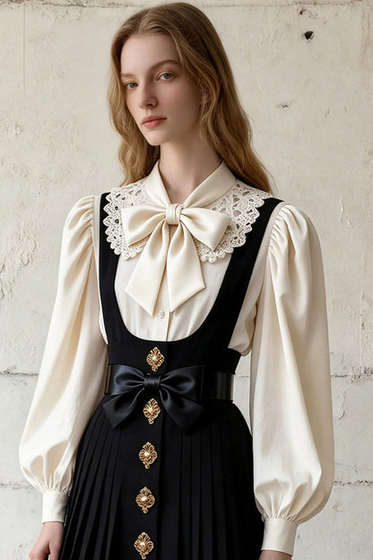Butterfly Pleated Suspender Skirt Set