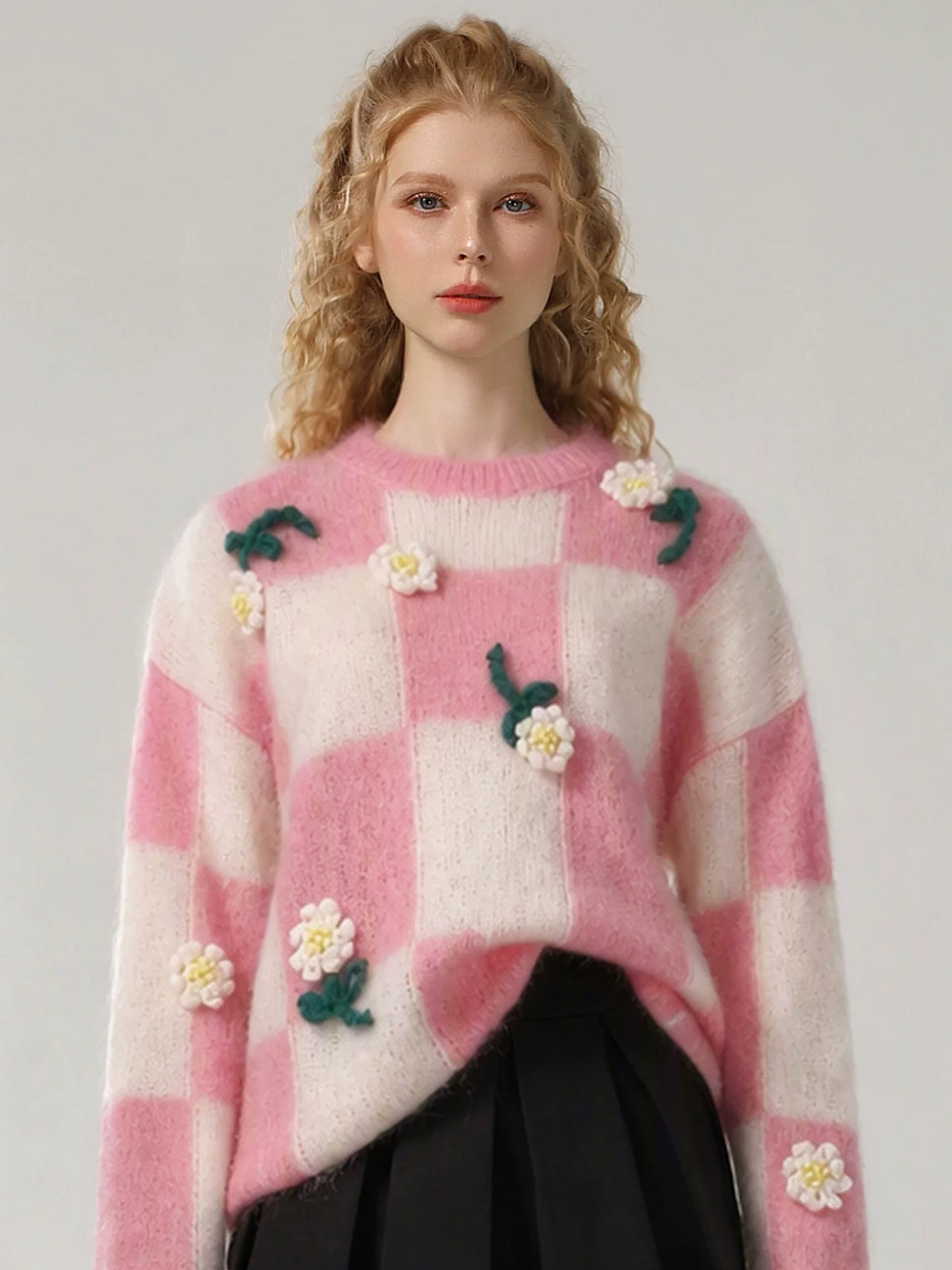 Color-Block Floral Knit Top