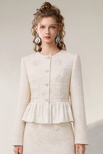 Elegant Round-Neck Jacket and Skirt Set