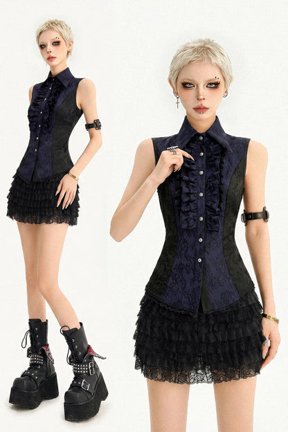 Gothic Sleeveless Ruffle Shirt Dress