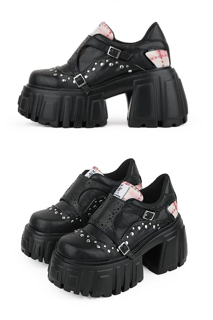 Black Platform Single Shoes With Buckle