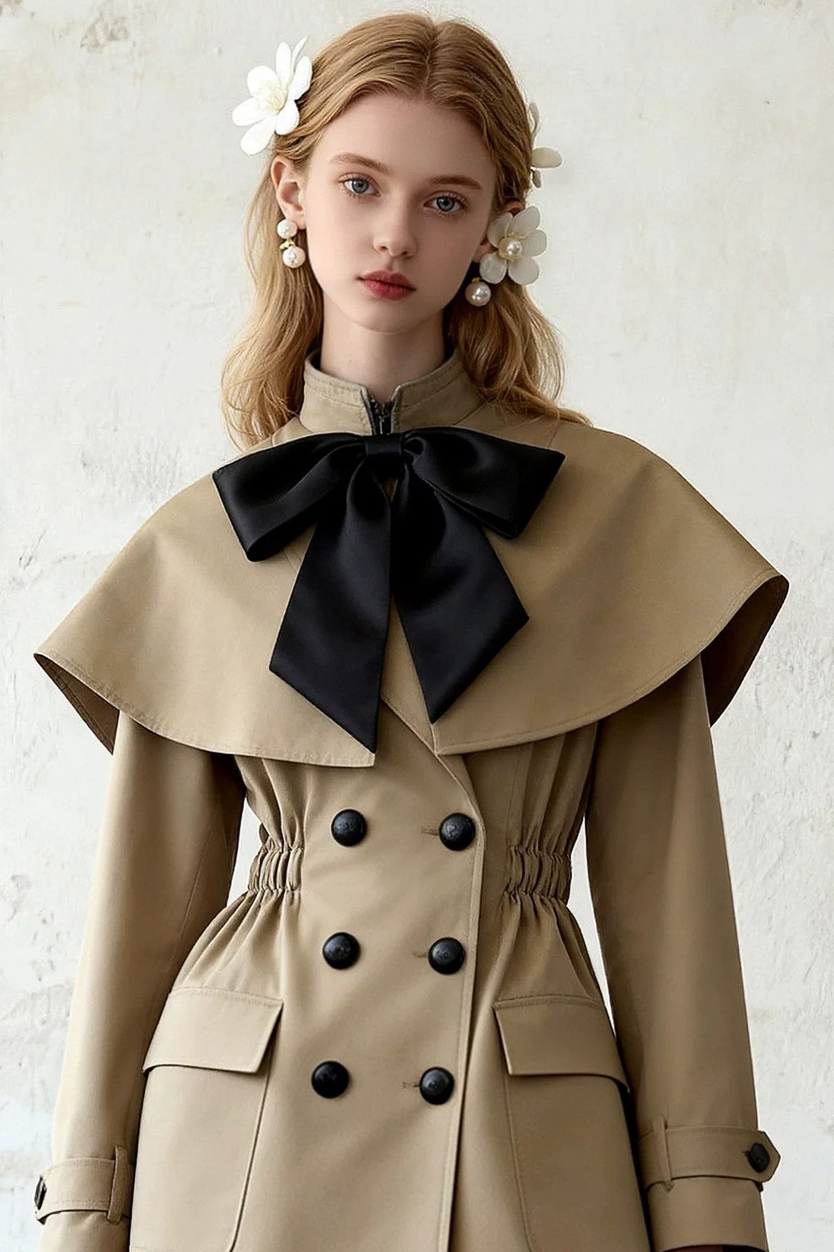 Cape Style Bow Trench Coat