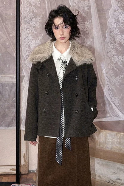 Wool Blend Fur Collar Coat