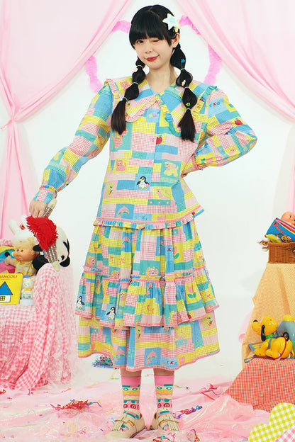 Patchwork Print Doll Collar Shirt