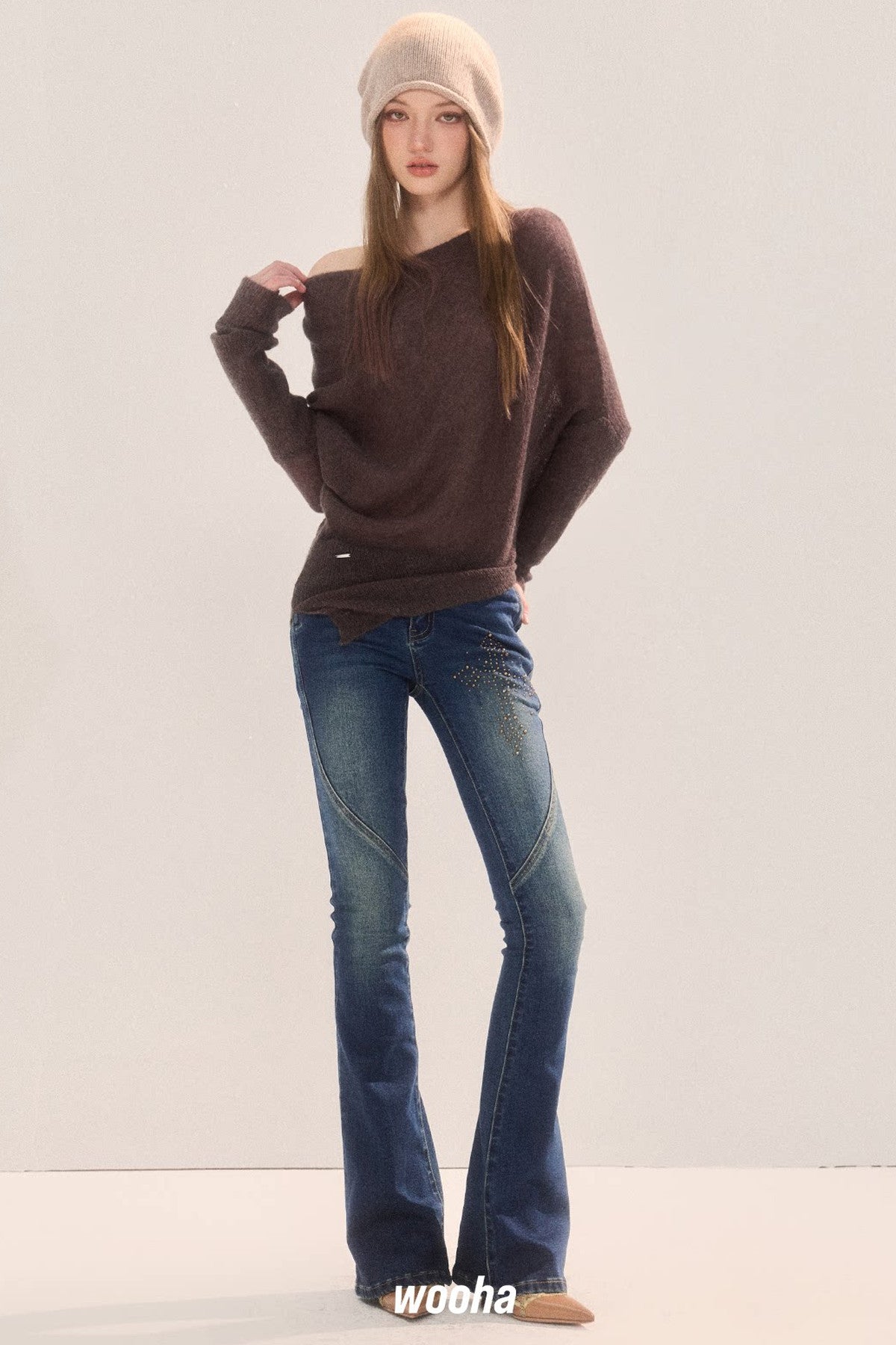 Low-Waist Skinny Flared Denim Jeans