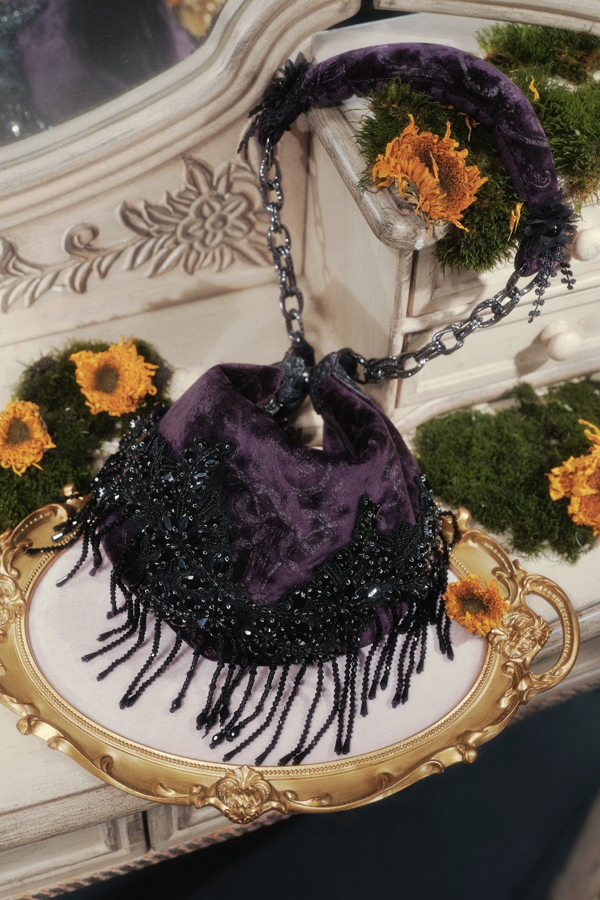 Gothic Sparkling Tassel Handheld Shoulder Handbag