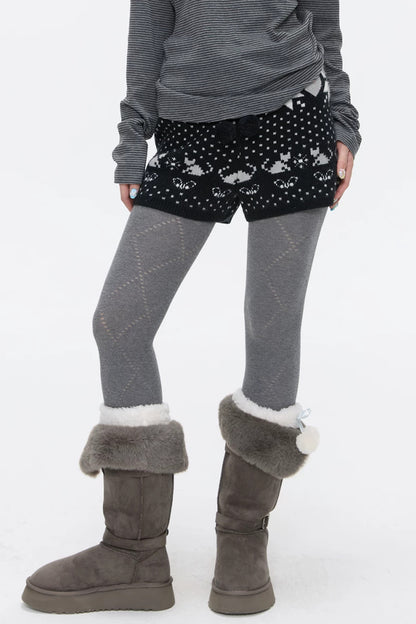 High-Waisted Snowflake Polka Dot Shorts