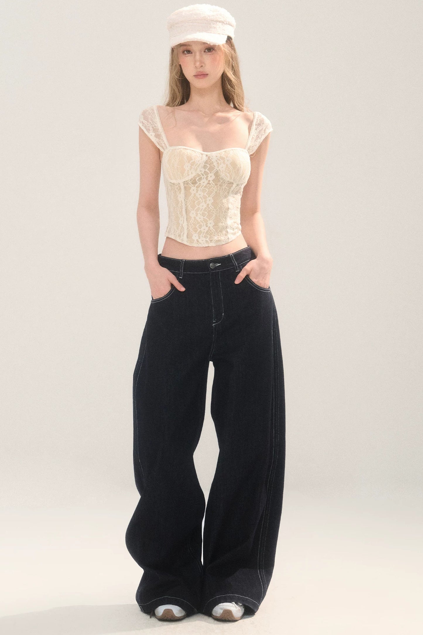 Rhinestone Wide-Leg Denim Pants