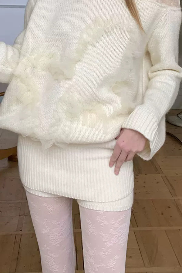 Beige Double-Layer High-Waisted Knit Base Shorts