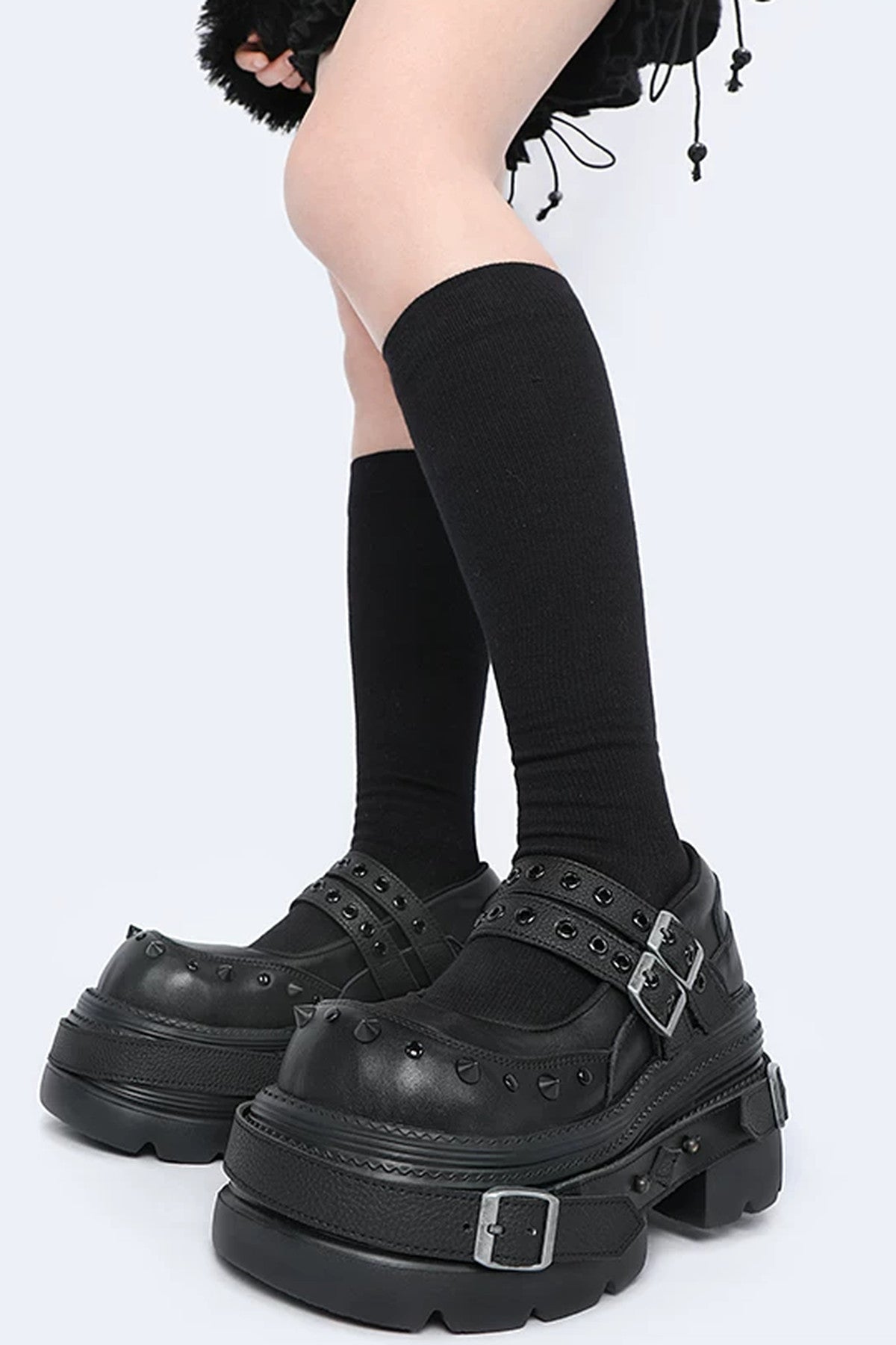 Studded Buckle Platform Mary Janes Shoes