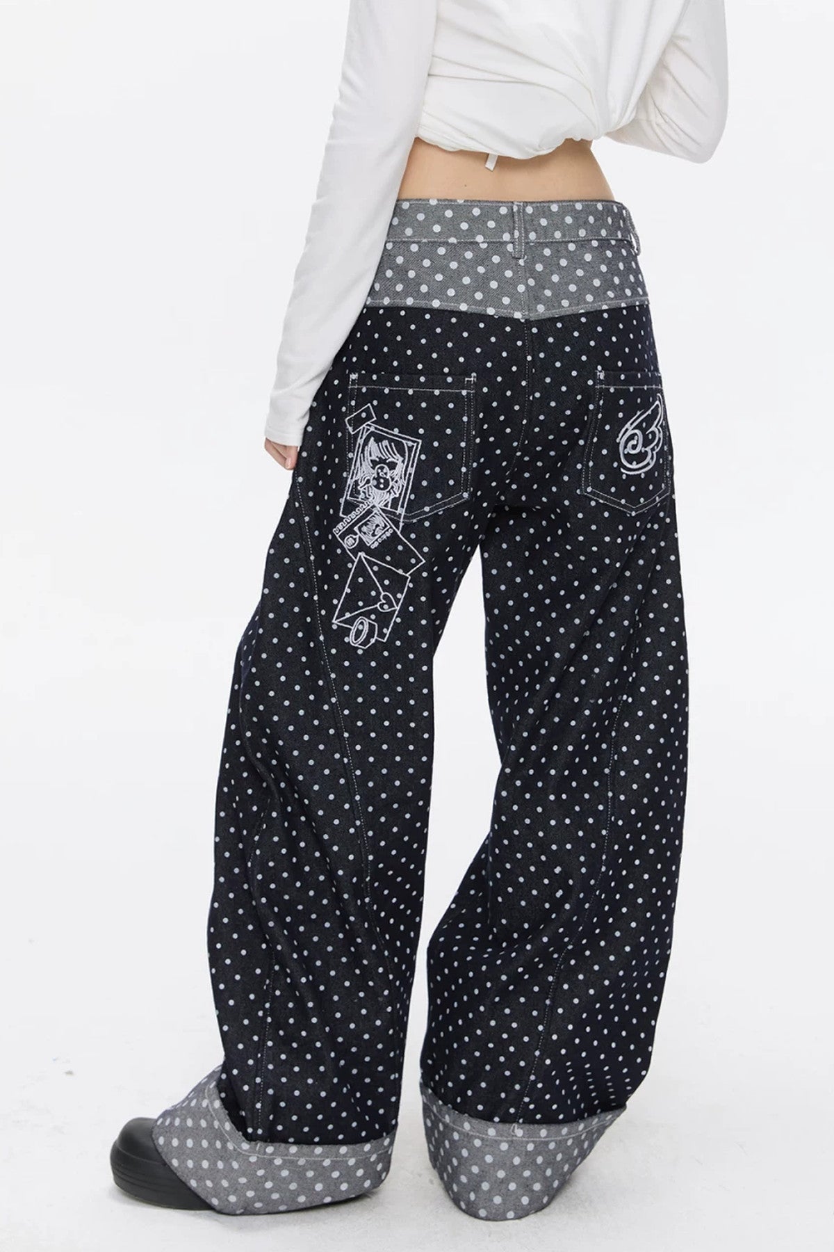 Embroidery Polka Dot Jeans