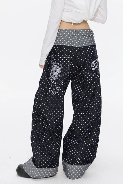 Embroidery Polka Dot Jeans