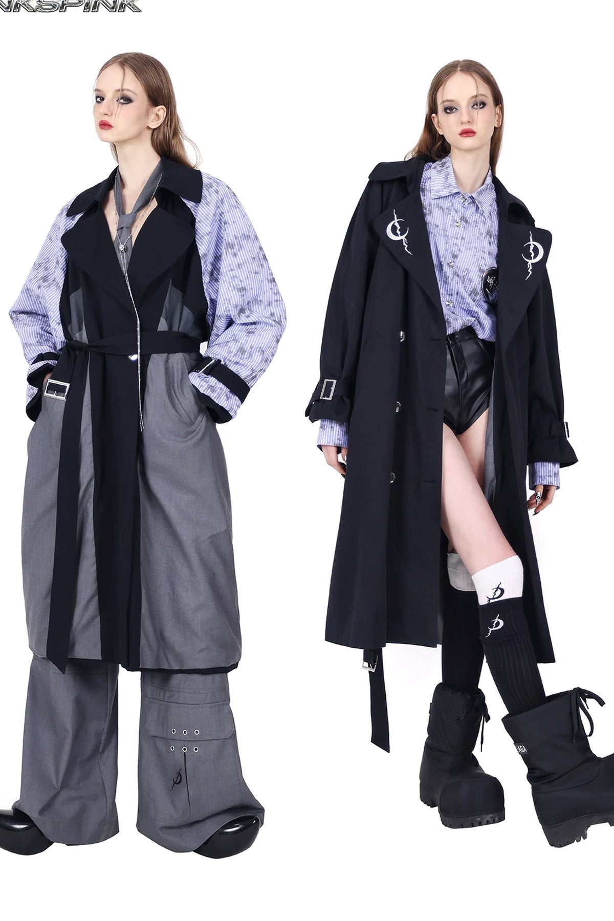 Reversible 3D Spliced Tie Trench Coat