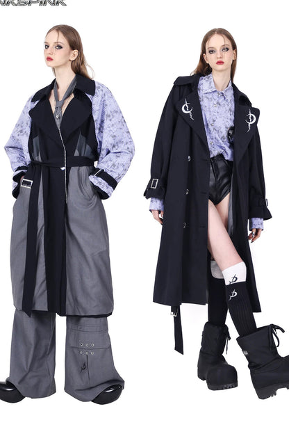 Reversible 3D Spliced Tie Trench Coat