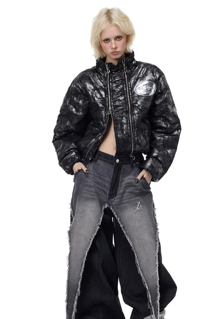 Y2K Space Black Silver Double Zipper Jacket