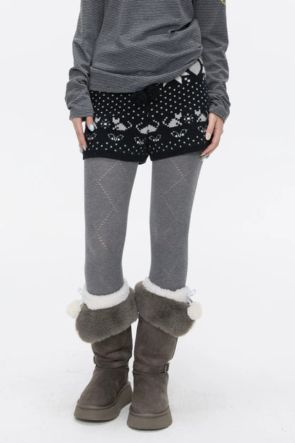 High-Waisted Snowflake Polka Dot Shorts