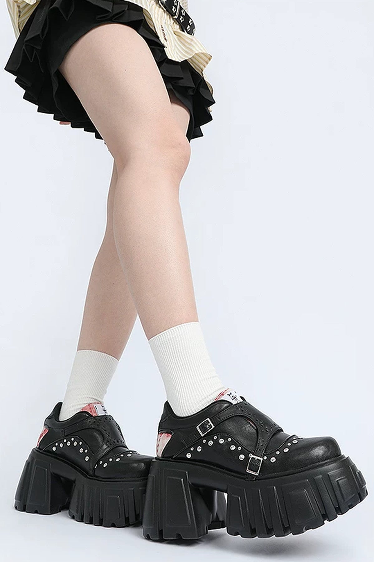 Black Platform Single Shoes With Buckle