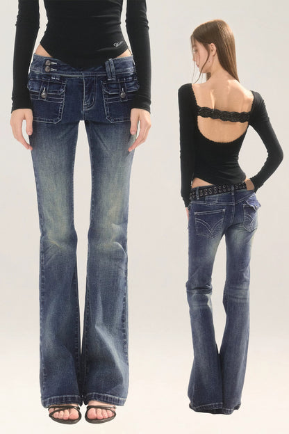 Vintage Washed Micro Flare Jeans