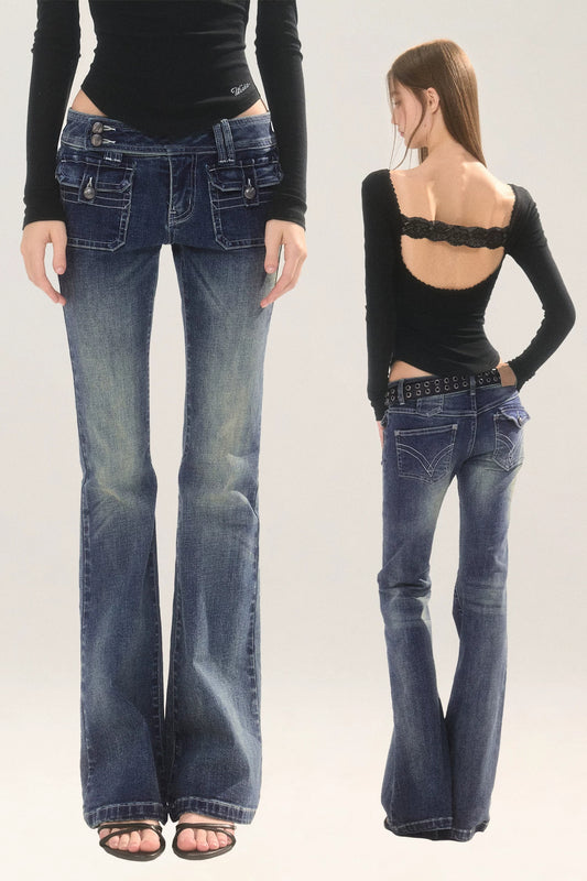 Vintage Washed Micro Flare Jeans