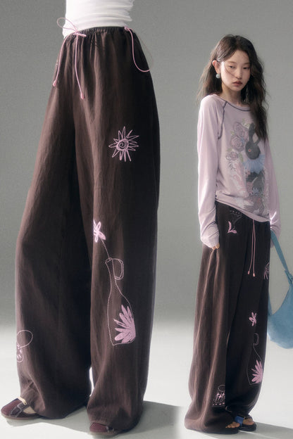 Bunny Print Tencel Long-Sleeved T-Shirt and Pants Set-Up
