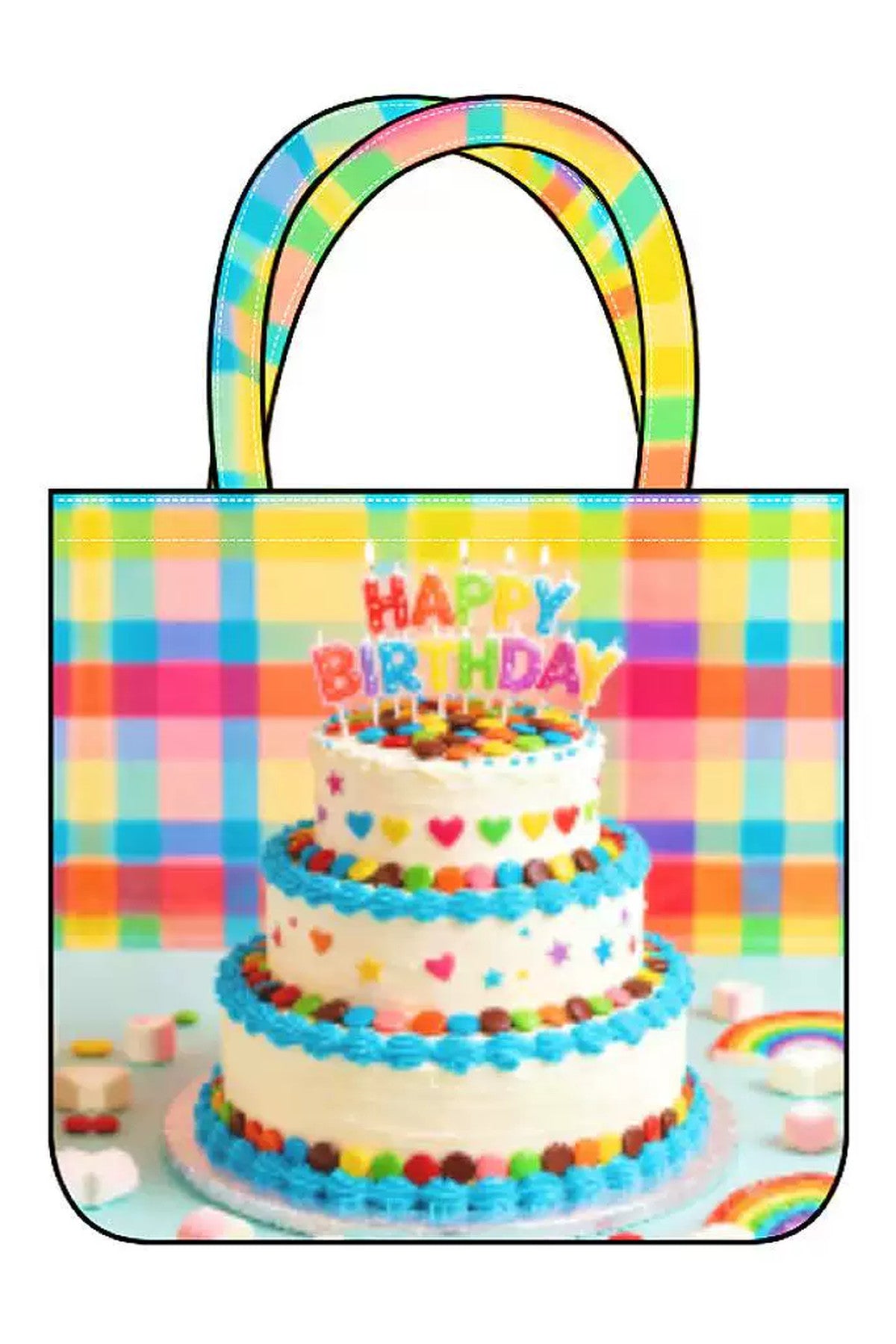 Happy Birthday Plaid Patchwork Canvas Shoulder Bag