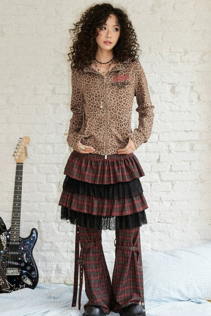 Leopard Rhinestone Hooded Cardigan Set-Up