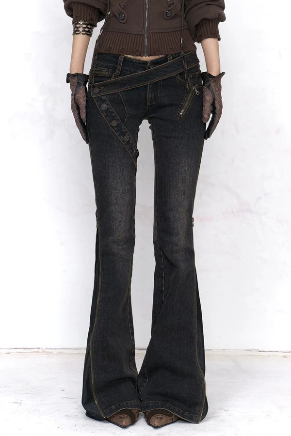Two-Way Deconstructed Zipper Flared Jeans