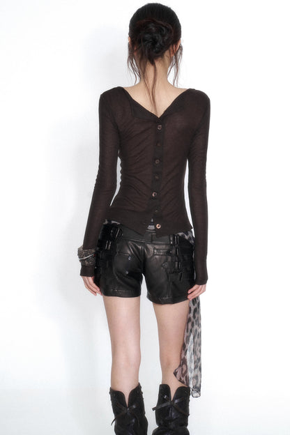 Deep V Neck Lace Tencel Knit Top