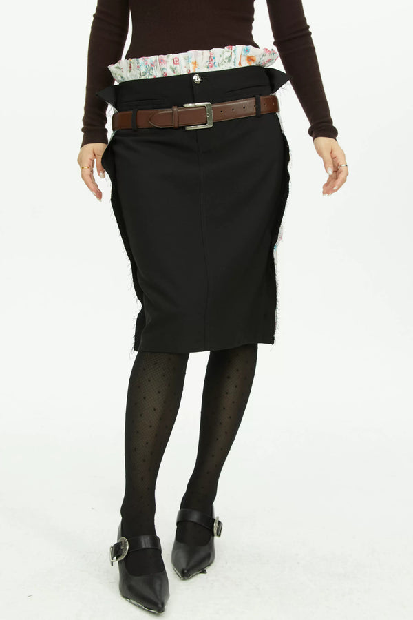 Black Floral Patchwork Wavy Skirt