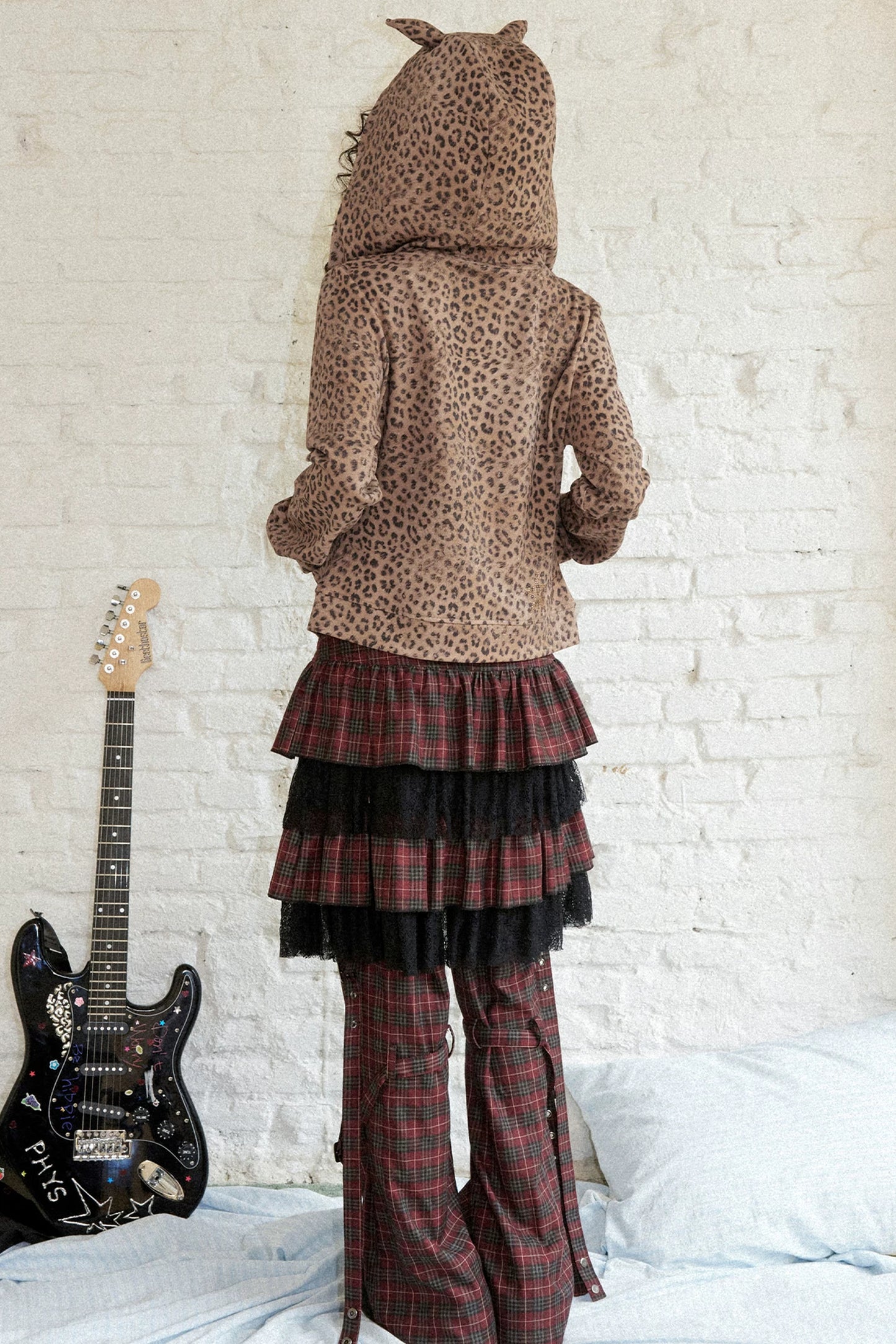 Leopard Rhinestone Hooded Cardigan Set-Up