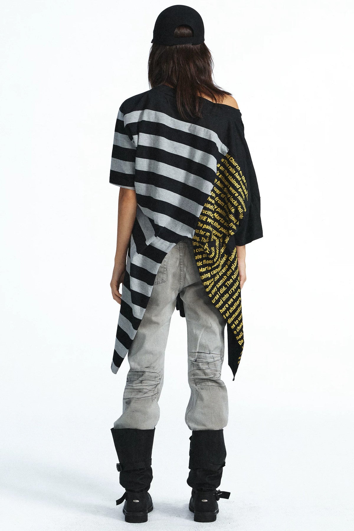 Vintage Letter Patchwork Stereo Cut Robe-Style T-shirt
