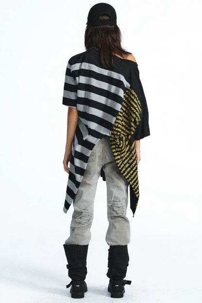 Vintage Letter Patchwork Stereo Cut Robe-Style T-shirt