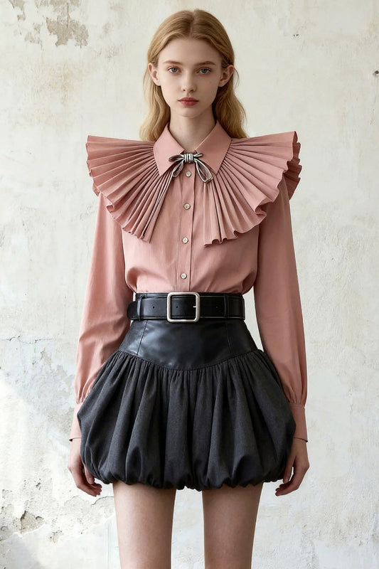 Lotus Pink Pleated Shirt and Skirt Set-Up
