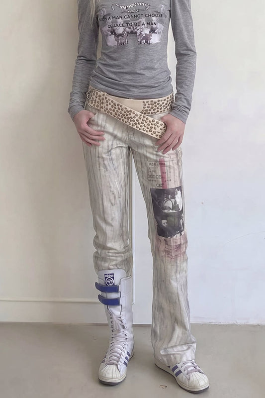 White Low-Waisted Micro-Flared Jeans