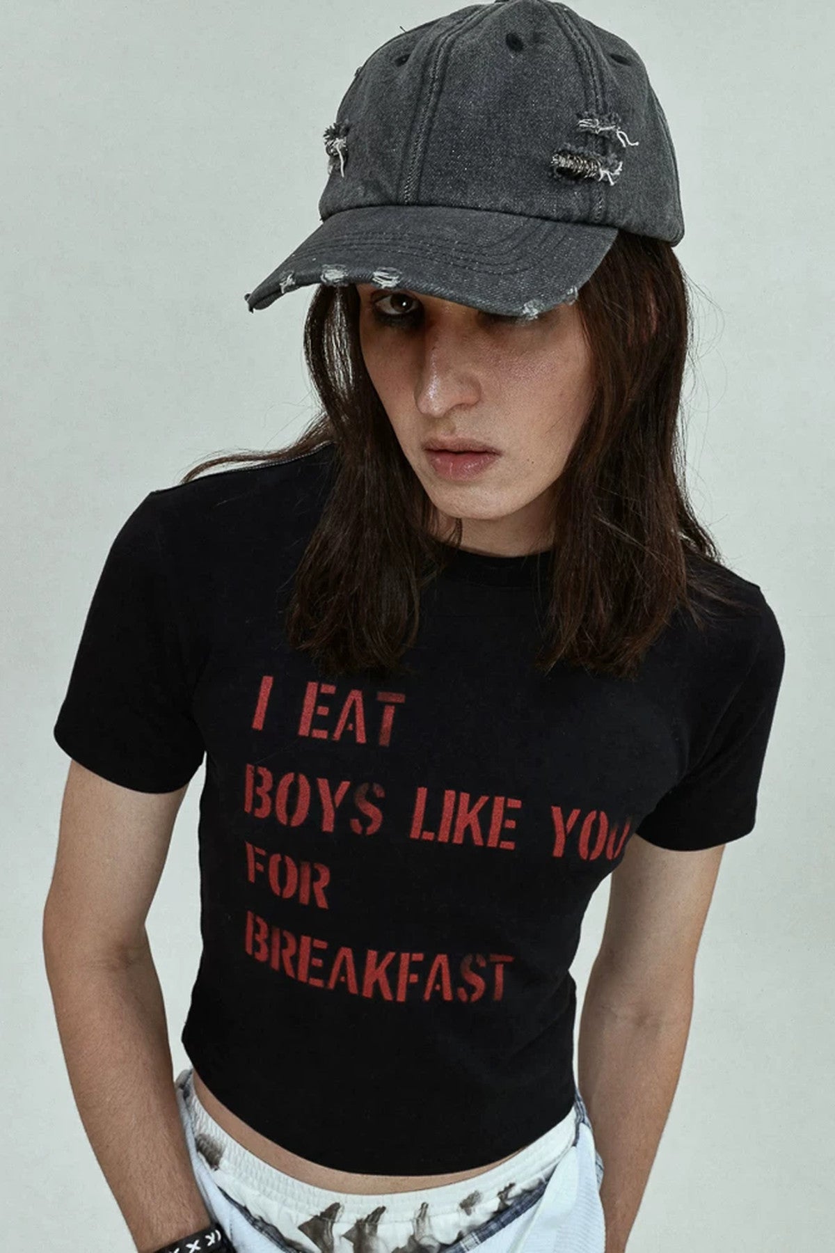 Ripped Plaid Studded Strap Baseball Cap