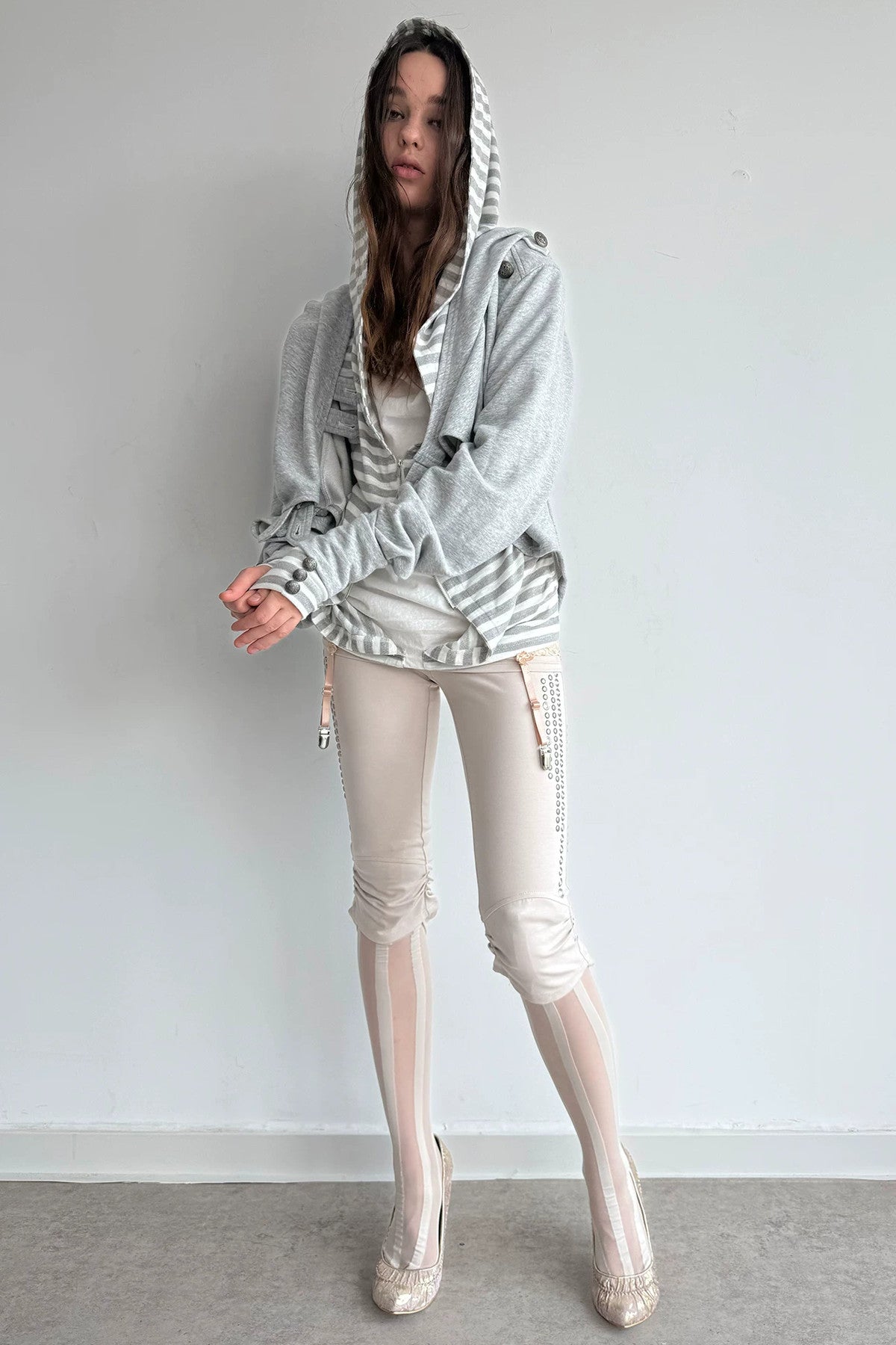 Metal Rhinestone Stretch Capri Pants